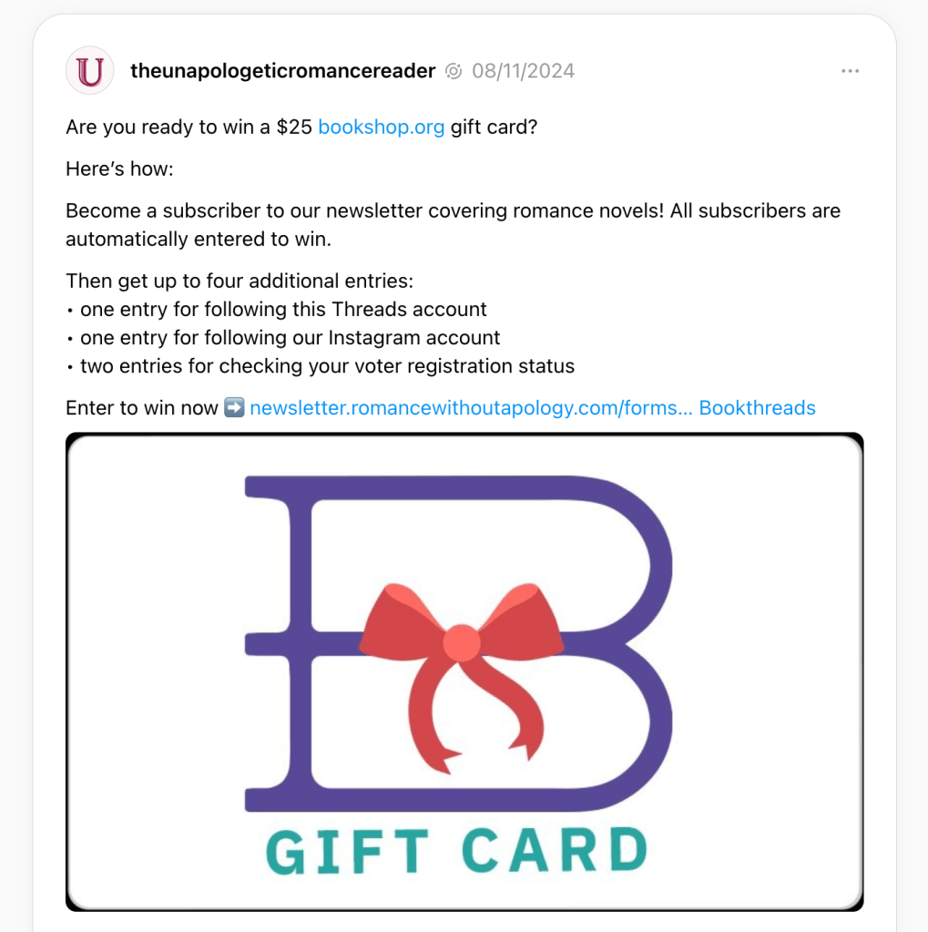 a post on threads about the giveaway